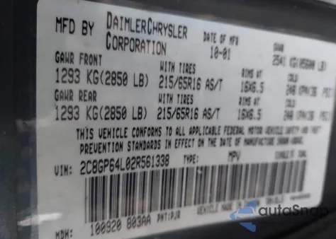 2002 Chrysler Town & Country Limited from USA, damaged, VIN 2C8GP64L02R561338